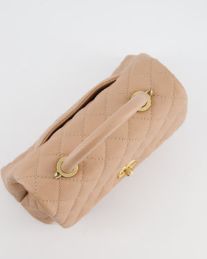 Chanel Beige Caviar Quilted Coco Top Handle with Gold Hardware