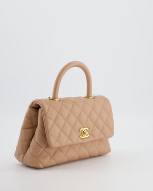 Chanel Beige Caviar Quilted Coco Top Handle with Gold Hardware