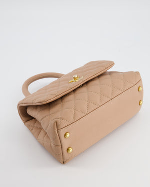 Chanel Beige Caviar Quilted Coco Top Handle with Gold Hardware