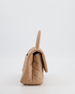 Chanel Beige Caviar Quilted Coco Top Handle with Gold Hardware