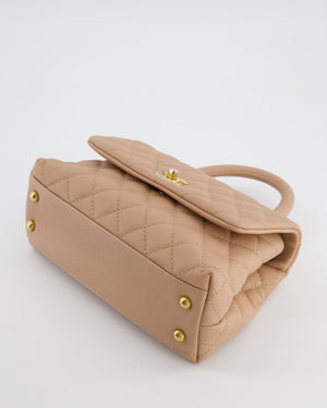 Chanel Beige Caviar Quilted Coco Top Handle with Gold Hardware