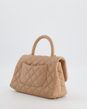 Chanel Beige Caviar Quilted Coco Top Handle with Gold Hardware