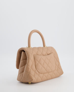 Chanel Beige Caviar Quilted Coco Top Handle with Gold Hardware