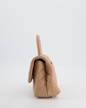 Chanel Beige Caviar Quilted Coco Top Handle with Gold Hardware