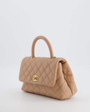 Chanel Beige Caviar Quilted Coco Top Handle with Gold Hardware