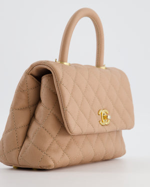 Chanel Beige Caviar Quilted Coco Top Handle with Gold Hardware