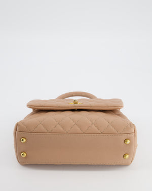 Chanel Beige Caviar Quilted Coco Top Handle with Gold Hardware
