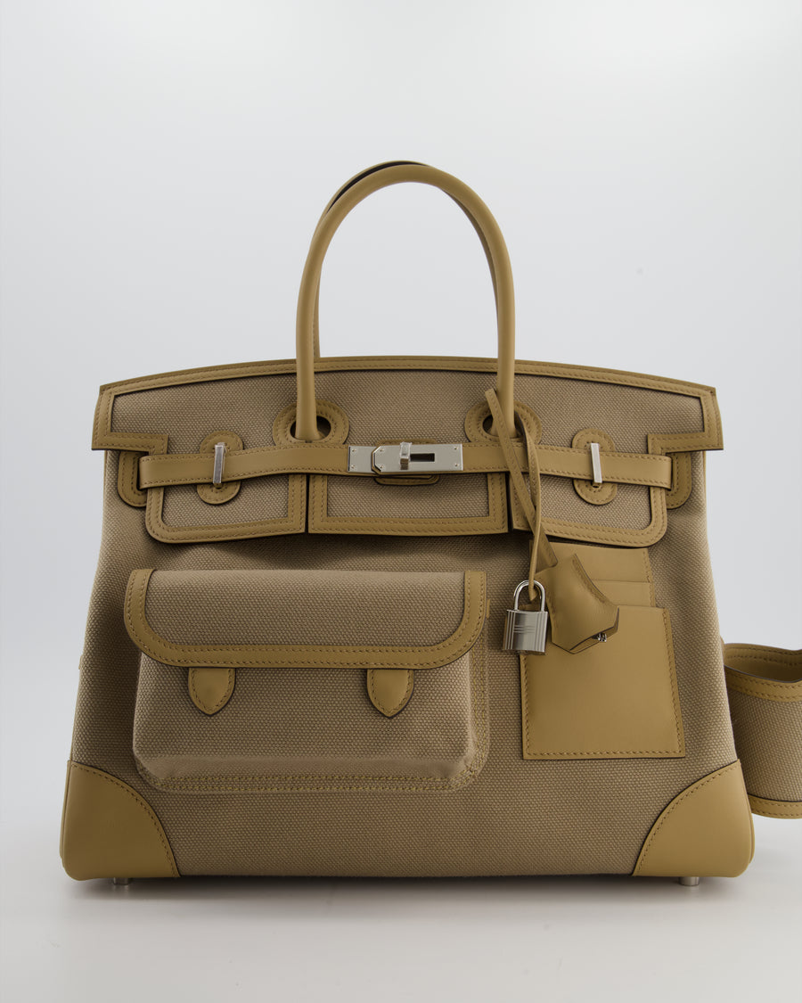 *SUPER HOT & RARE* Hermès Birkin 35 Cargo Bag in Beige Marfa Toile Goeland and Veau Swift Leather with Palladium Hardware