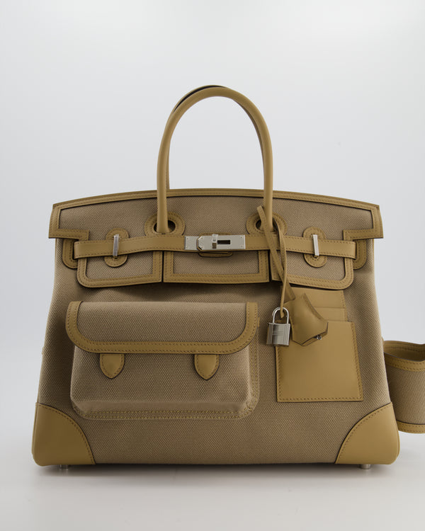 *SUPER HOT & RARE* Hermès Birkin 35 Cargo Bag in Beige Marfa Toile Goeland and Veau Swift Leather with Palladium Hardware