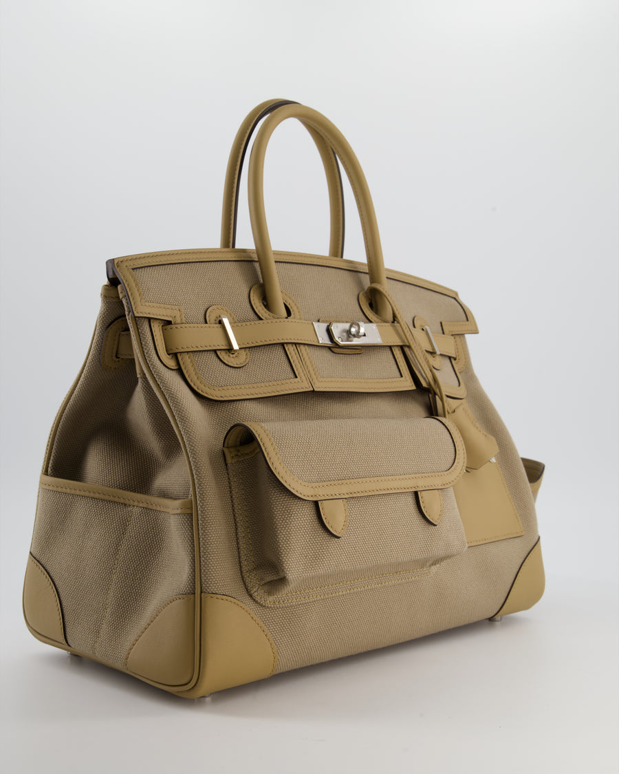 *SUPER HOT & RARE* Hermès Birkin 35 Cargo Bag in Beige Marfa Toile Goeland and Veau Swift Leather with Palladium Hardware