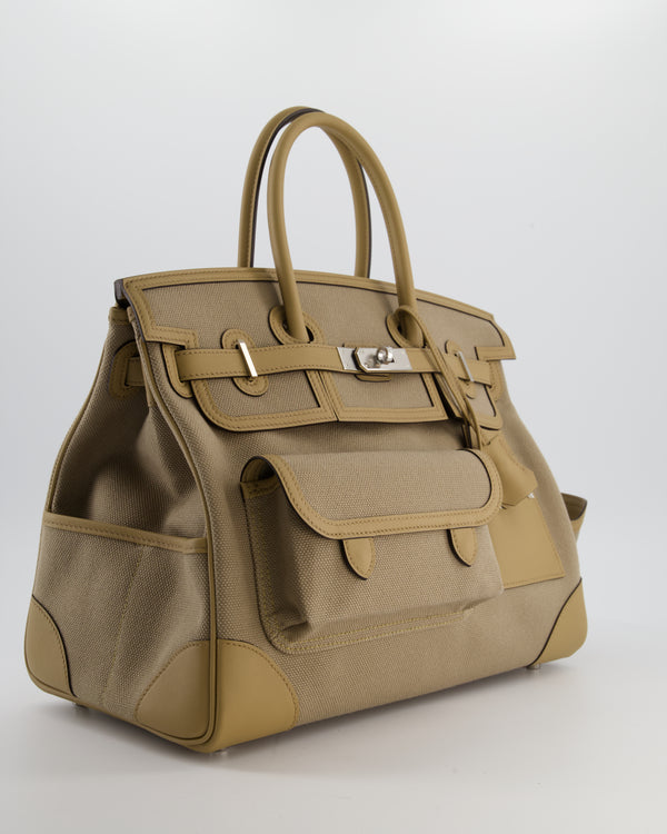 *SUPER HOT & RARE* Hermès Birkin 35 Cargo Bag in Beige Marfa Toile Goeland and Veau Swift Leather with Palladium Hardware