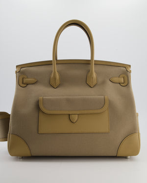 *SUPER HOT & RARE* Hermès Birkin 35 Cargo Bag in Beige Marfa Toile Goeland and Veau Swift Leather with Palladium Hardware