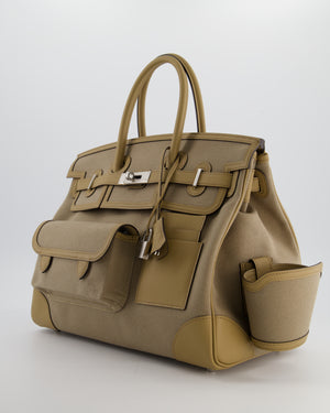 *SUPER HOT & RARE* Hermès Birkin 35 Cargo Bag in Beige Marfa Toile Goeland and Veau Swift Leather with Palladium Hardware