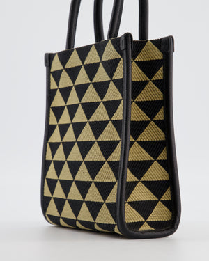Prada Symbole Patterned Jacquard Mini Tote Bag In Black and Beige with Gold Hardware