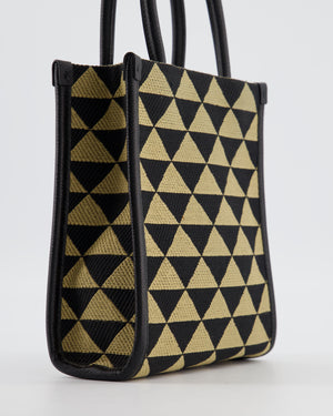 Prada Symbole Patterned Jacquard Mini Tote Bag In Black and Beige with Gold Hardware
