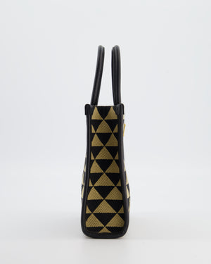 Prada Symbole Patterned Jacquard Mini Tote Bag In Black and Beige with Gold Hardware