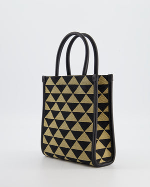 Prada Symbole Patterned Jacquard Mini Tote Bag In Black and Beige with Gold Hardware
