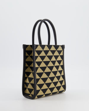 Prada Symbole Patterned Jacquard Mini Tote Bag In Black and Beige with Gold Hardware