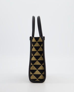 Prada Symbole Patterned Jacquard Mini Tote Bag In Black and Beige with Gold Hardware