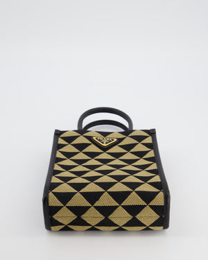 Prada Symbole Patterned Jacquard Mini Tote Bag In Black and Beige with Gold Hardware