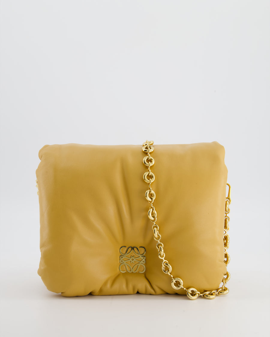 Loewe Yellow Goya Puffer Bag in Lamb Nappa Leather with Gold Hardware