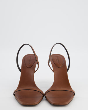 Saint Laurent Brown Opyum Slingback Sandal Heels in Calf Leather with Gold YSL Logo Heel Size EU 41
