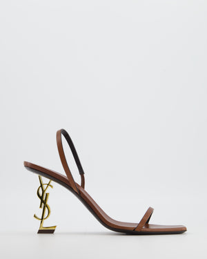 Saint Laurent Brown Opyum Slingback Sandal Heels in Calf Leather with Gold YSL Logo Heel Size EU 41
