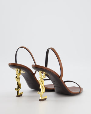 Saint Laurent Brown Opyum Slingback Sandal Heels in Calf Leather with Gold YSL Logo Heel Size EU 41