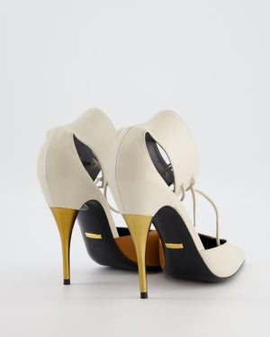 Gucci White and Brown Priscilla Charlotte Ankle Cuff Heel in Nappa Leather with Gold Heel Size EU 39.5