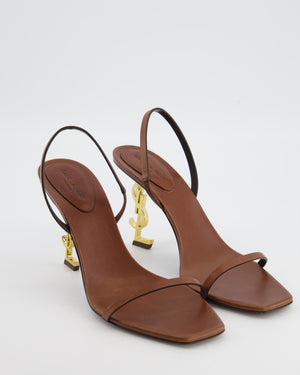 Saint Laurent Brown Opyum Slingback Sandal Heels in Calf Leather with Gold YSL Logo Heel Size EU 41