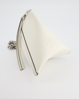 Alexander McQueen White Curve Triangle Leather Pouch with Silver Hardware