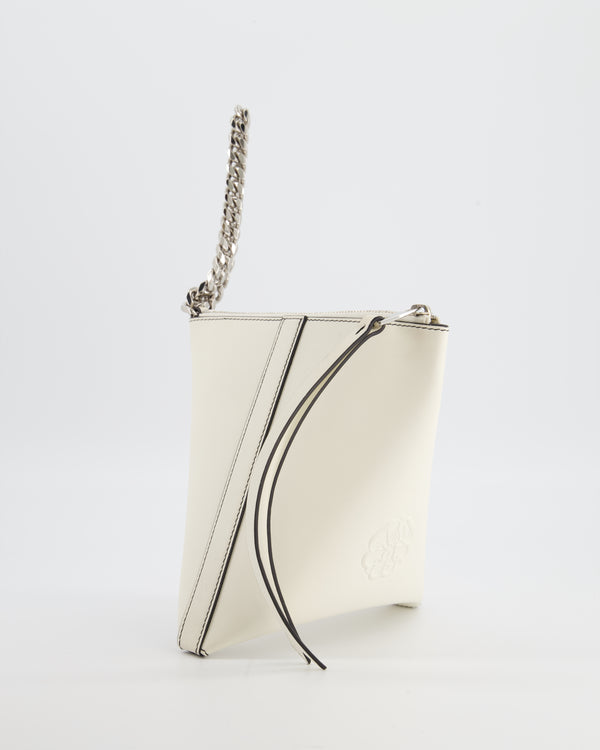 Alexander McQueen White Curve Triangle Leather Pouch with Silver Hardware