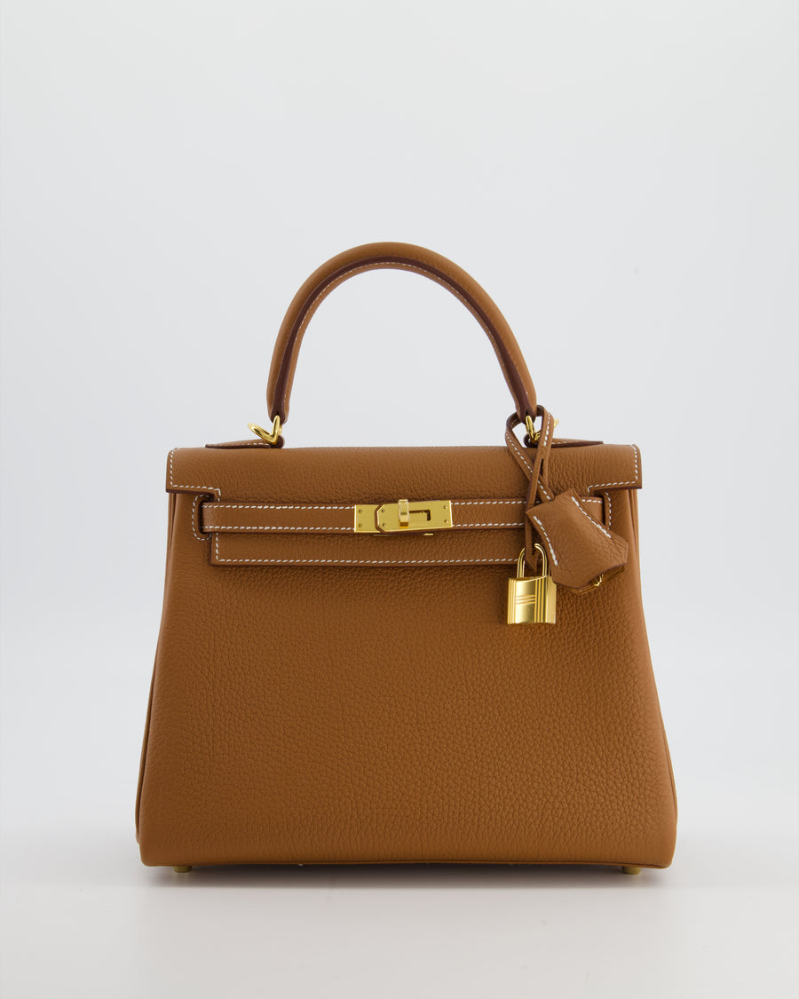 Hermès Kelly 25 Retourne Bag in Gold Togo Leather with Gold Hardware