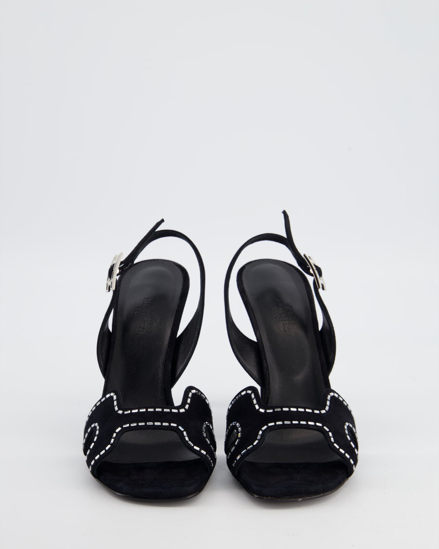 Hermès Black Suede Heden 80 Sandal with Embellished Detail Size EU 37 RRP: £1,080