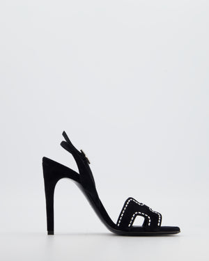 Hermès Black Suede Heden 80 Sandal with Embellished Detail Size EU 37 RRP: £1,080