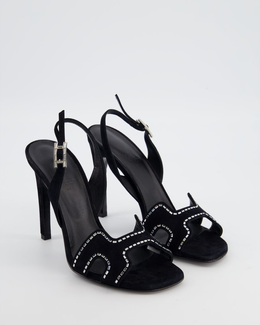 Hermès Black Suede Heden 80 Sandal with Embellished Detail Size EU 37 RRP: £1,080