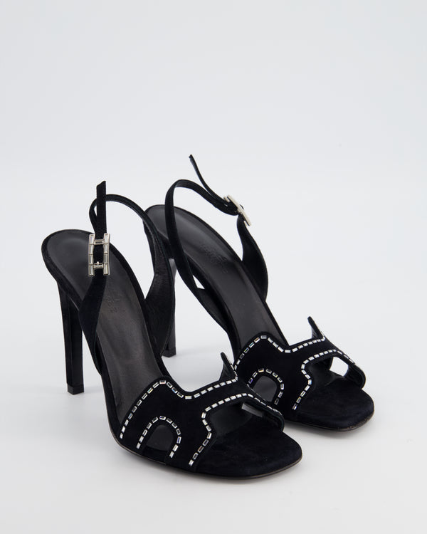 Hermès Black Suede Heden 80 Sandal with Embellished Detail Size EU 37 RRP: £1,080