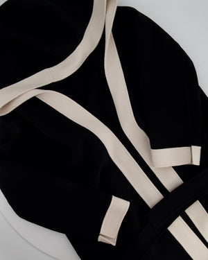 S Max Mara Black Hooded Wool Coat with Belt and White Trim Detail Size IT 40 (UK 8)