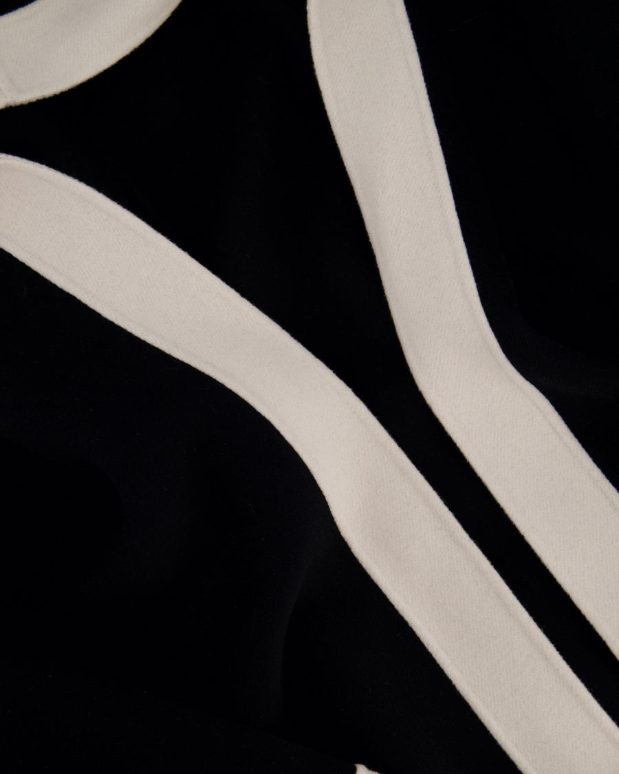 S Max Mara Black Hooded Wool Coat with Belt and White Trim Detail Size IT 40 (UK 8)