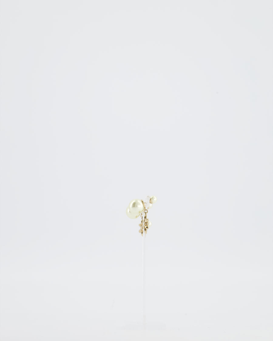 Christian Dior White Diamante Flower Pearl Earrings