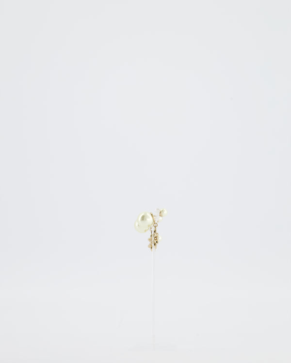 Christian Dior White Diamante Flower Pearl Earrings