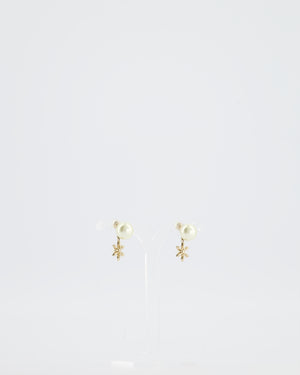 Christian Dior White Diamante Flower Pearl Earrings
