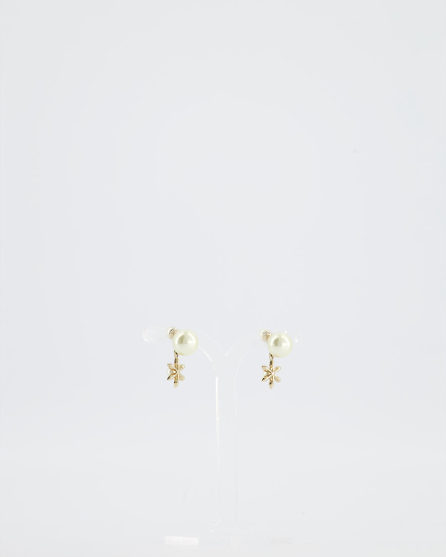 Christian Dior White Diamante Flower Pearl Earrings