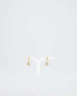 Christian Dior White Diamante Flower Pearl Earrings