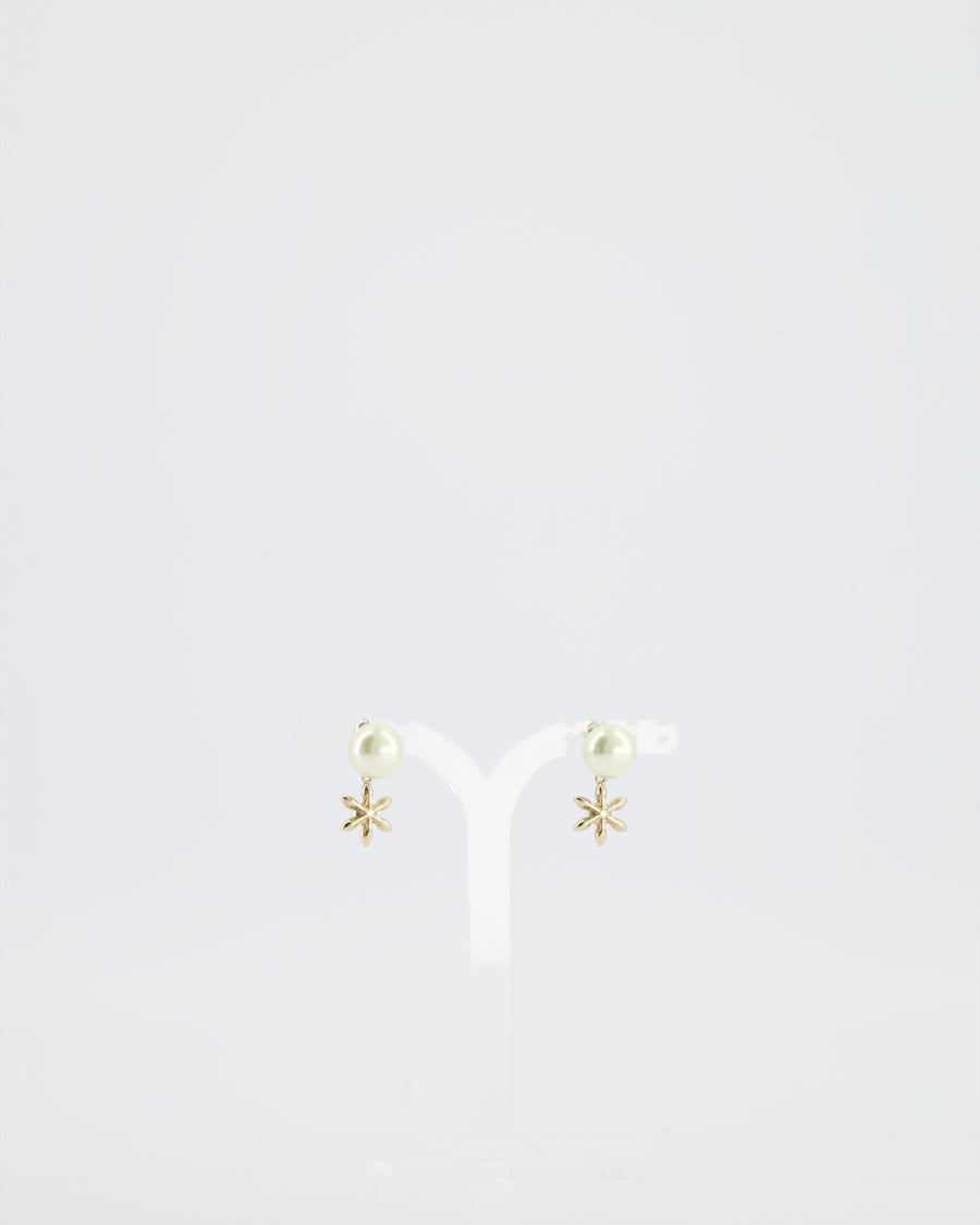 Christian Dior White Diamante Flower Pearl Earrings