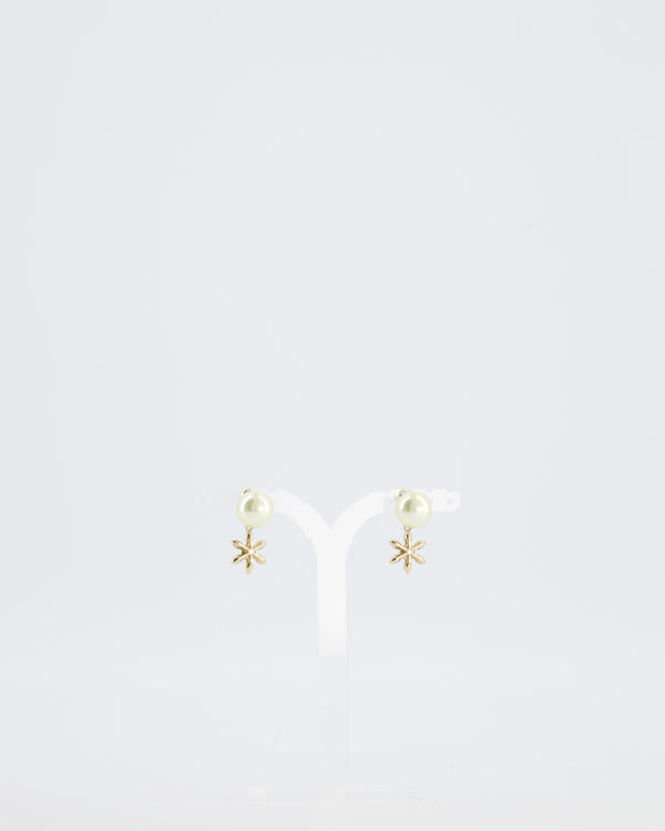 Christian Dior White Diamante Flower Pearl Earrings