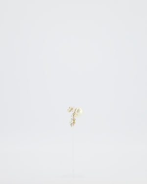 Christian Dior White Diamante Flower Pearl Earrings