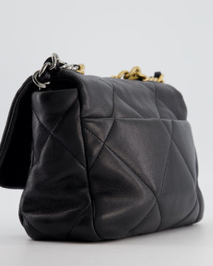 Chanel 19 Black Lambskin Flap Bag with Chain CC Logo and Gold, Silver and Ruthenium Hardware