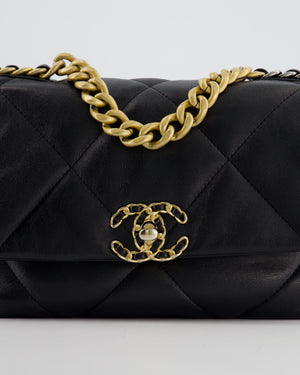 Chanel 19 Black Lambskin Flap Bag with Chain CC Logo and Gold, Silver and Ruthenium Hardware