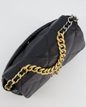 Chanel 19 Black Lambskin Flap Bag with Chain CC Logo and Gold, Silver and Ruthenium Hardware